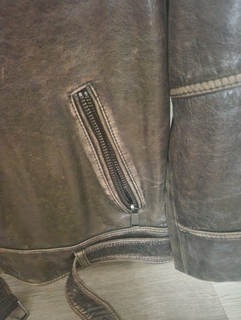 Wilson Stella Womens Distressed Leather Biker Jacket - Dark Brown - Picture 8 of 11